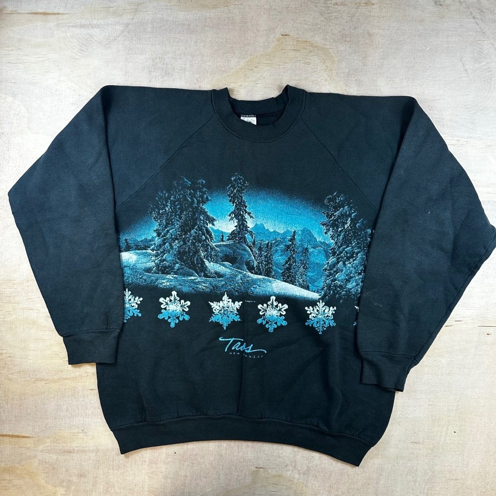 Vintage Fruit of‎ the Loom Taos New Mexico Mountain Sweatshirt Black XL USA Made